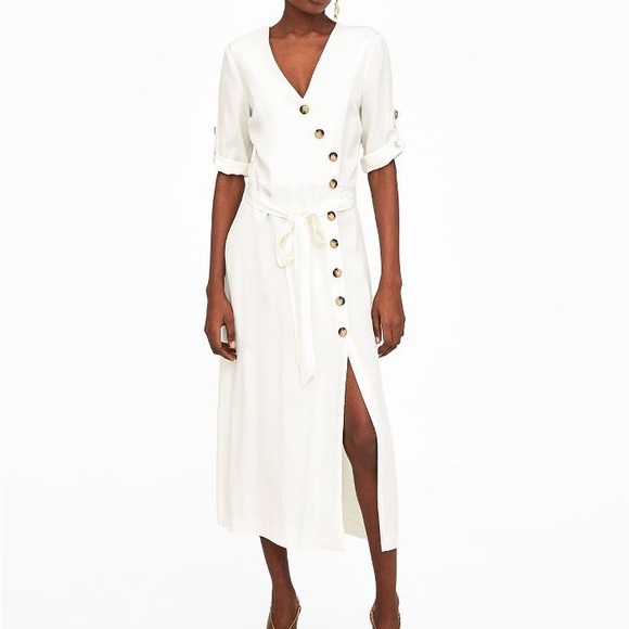 Zara button down white maxi dress size S - Picture 1 of 8